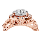 Rose gold Round Cut Halo Diamond Ring with Scrollwork Band and Four-Prong Setting_93