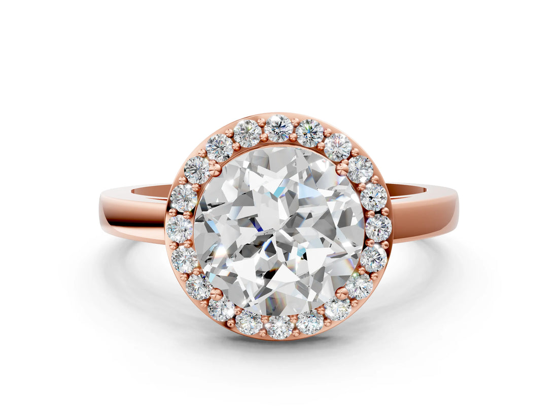 Rose gold Round Cut Halo Diamond Ring with Solitaire Band and Prong Setting_3