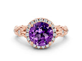 Rose gold Round Cut Halo Diamond Solitaire with Filigree Band and Four-Prong Setting