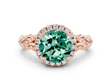 Rose gold Round Cut Halo Diamond Solitaire with Filigree Band and Four-Prong Setting