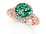 Rose gold Round Cut Halo Diamond Solitaire with Filigree Band and Four-Prong Setting_1