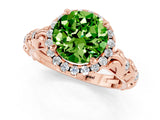 Rose gold Round Cut Halo Diamond Solitaire with Filigree Band and Four-Prong Setting_1