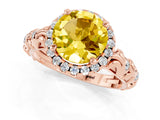Rose gold Round Cut Halo Diamond Solitaire with Filigree Band and Four-Prong Setting_1