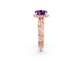 Rose gold Round Cut Halo Diamond Solitaire with Filigree Band and Four-Prong Setting_2