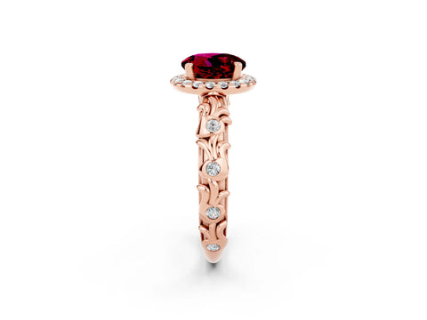 Rose gold Round Cut Halo Diamond Solitaire with Filigree Band and Four-Prong Setting_2