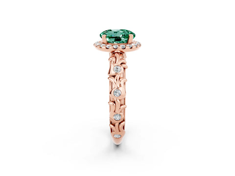 Rose gold Round Cut Halo Diamond Solitaire with Filigree Band and Four-Prong Setting_2