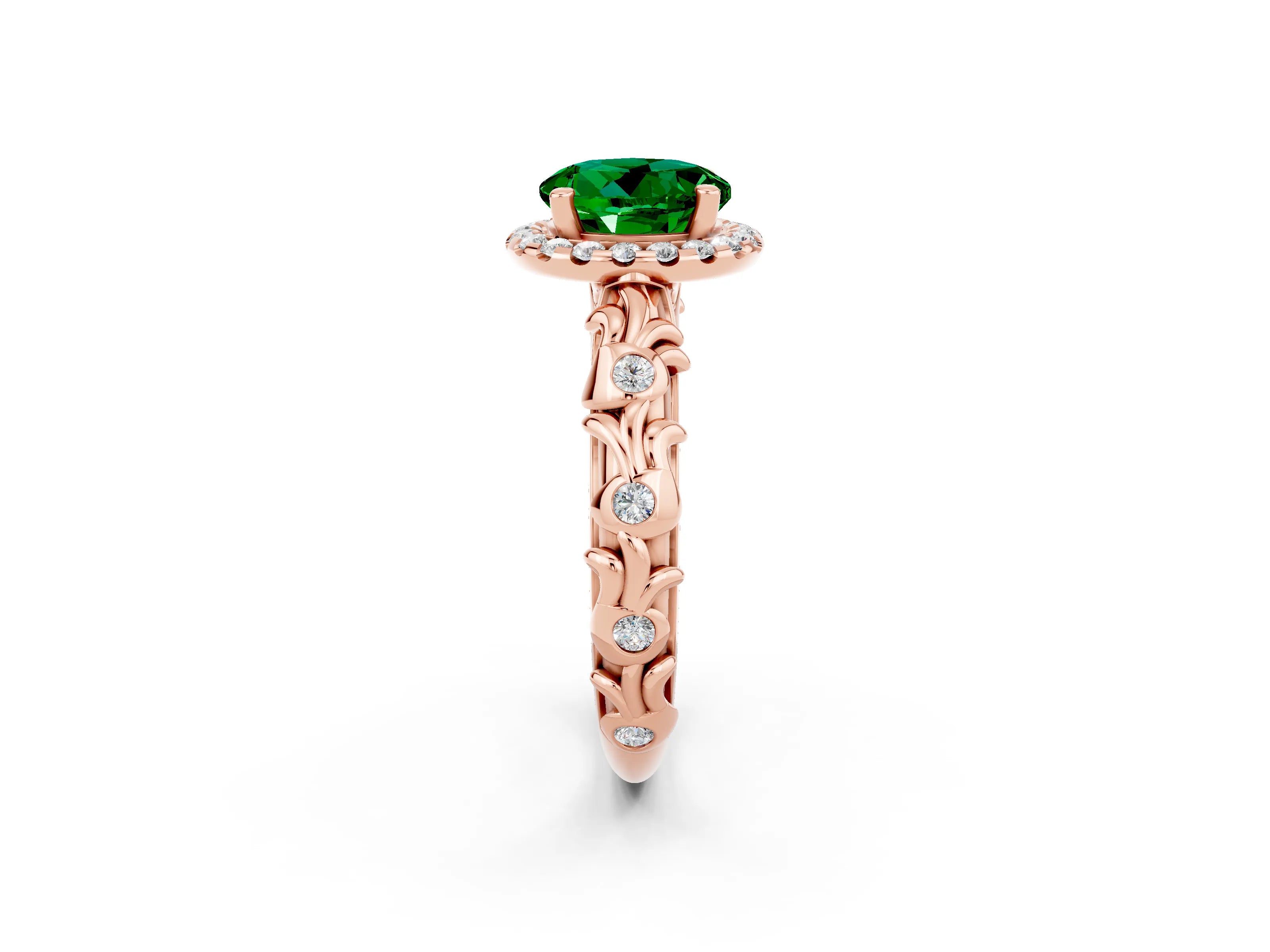 Rose gold Round Cut Halo Diamond Solitaire with Filigree Band and Four-Prong Setting_2