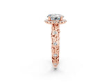 Rose gold Round Cut Halo Diamond Solitaire with Filigree Band and Four-Prong Setting_2