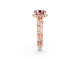 Rose gold Round Cut Halo Diamond Solitaire with Filigree Band and Four-Prong Setting_2