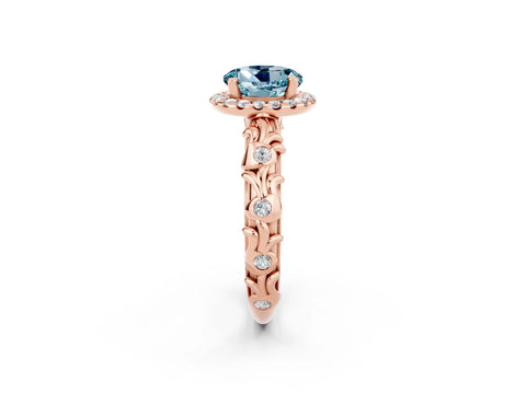 Rose gold Round Cut Halo Diamond Solitaire with Filigree Band and Four-Prong Setting_2