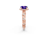Rose gold Round Cut Halo Diamond Solitaire with Filigree Band and Four-Prong Setting_2