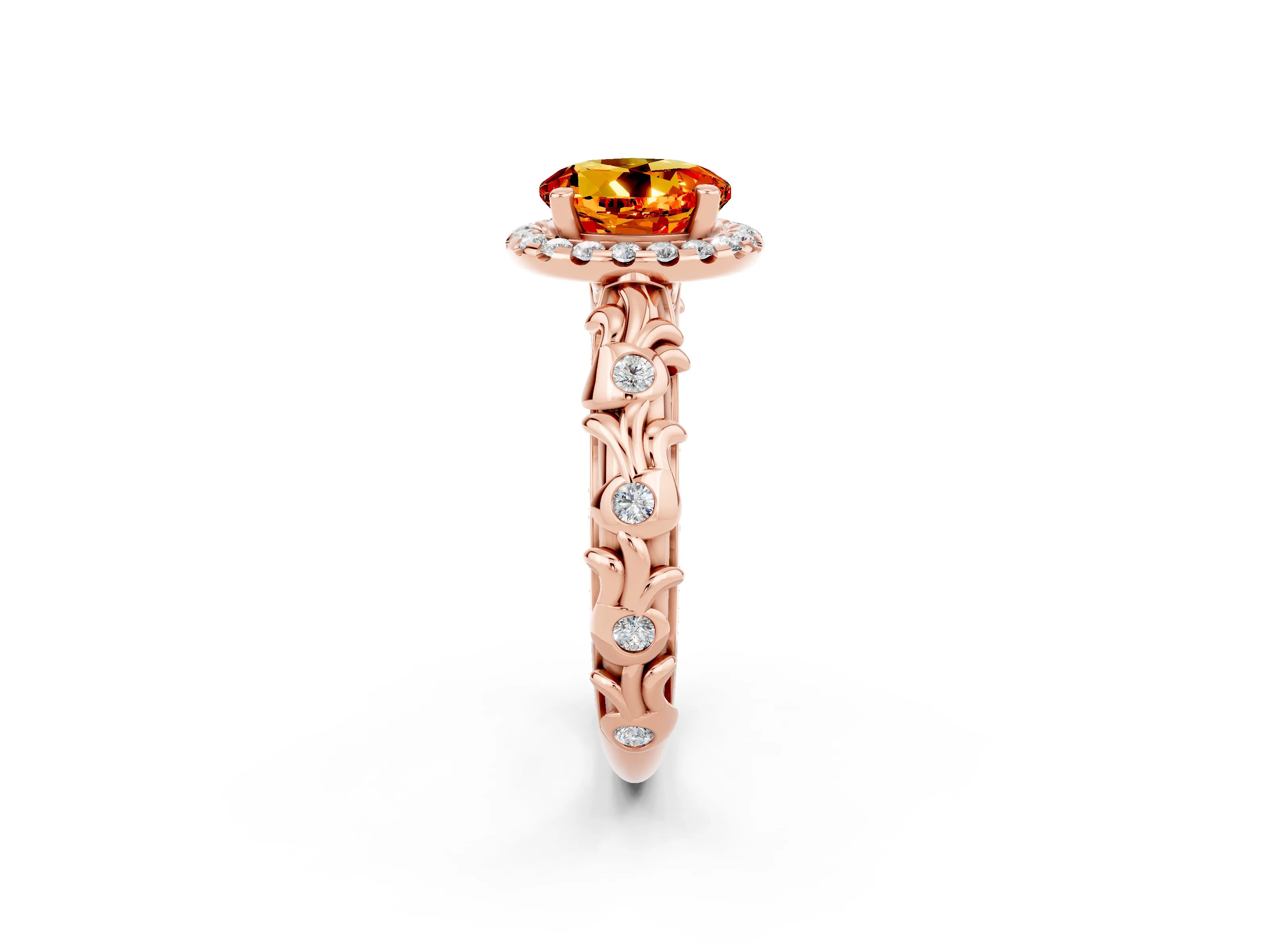 Rose gold Round Cut Halo Diamond Solitaire with Filigree Band and Four-Prong Setting_2