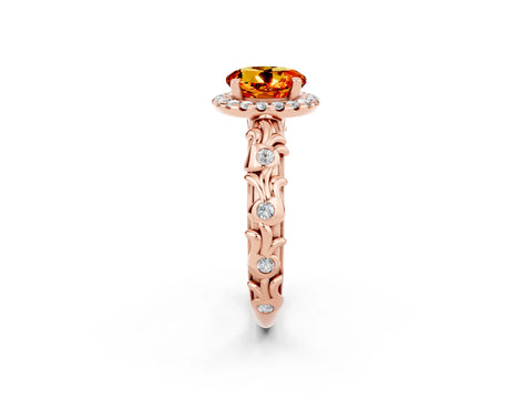 Rose gold Round Cut Halo Diamond Solitaire with Filigree Band and Four-Prong Setting_2
