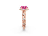 Rose gold Round Cut Halo Diamond Solitaire with Filigree Band and Four-Prong Setting_2