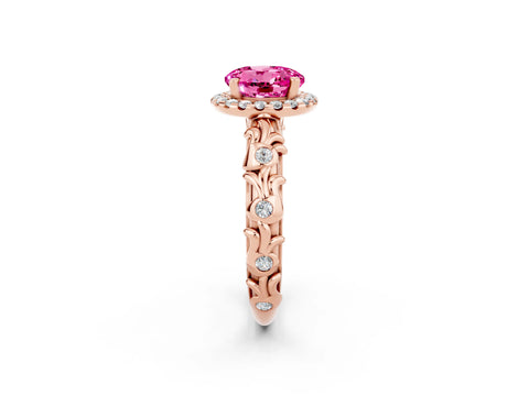 Rose gold Round Cut Halo Diamond Solitaire with Filigree Band and Four-Prong Setting_2