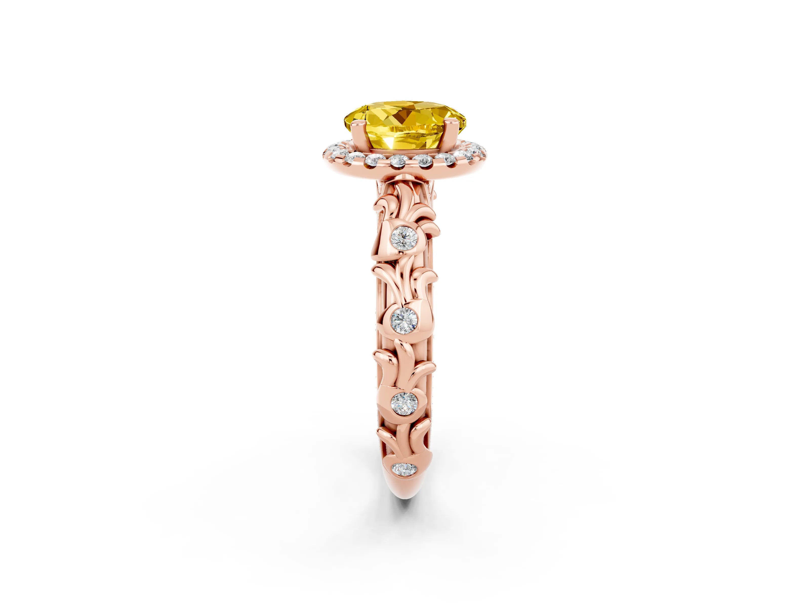 Rose gold Round Cut Halo Diamond Solitaire with Filigree Band and Four-Prong Setting_2