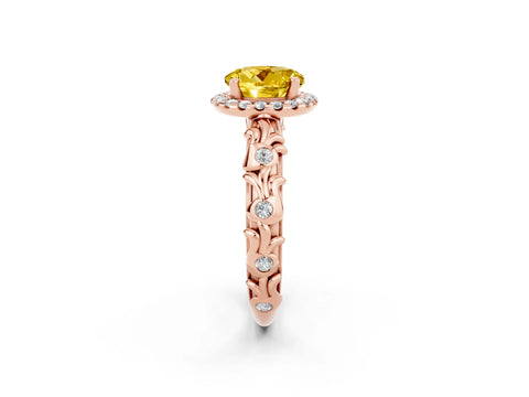 Rose gold Round Cut Halo Diamond Solitaire with Filigree Band and Four-Prong Setting_2