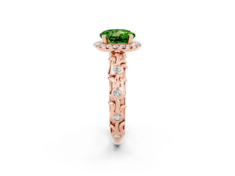 Rose gold Round Cut Halo Diamond Solitaire with Filigree Band and Four-Prong Setting_2