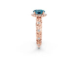 Rose gold Round Cut Halo Diamond Solitaire with Filigree Band and Four-Prong Setting_2