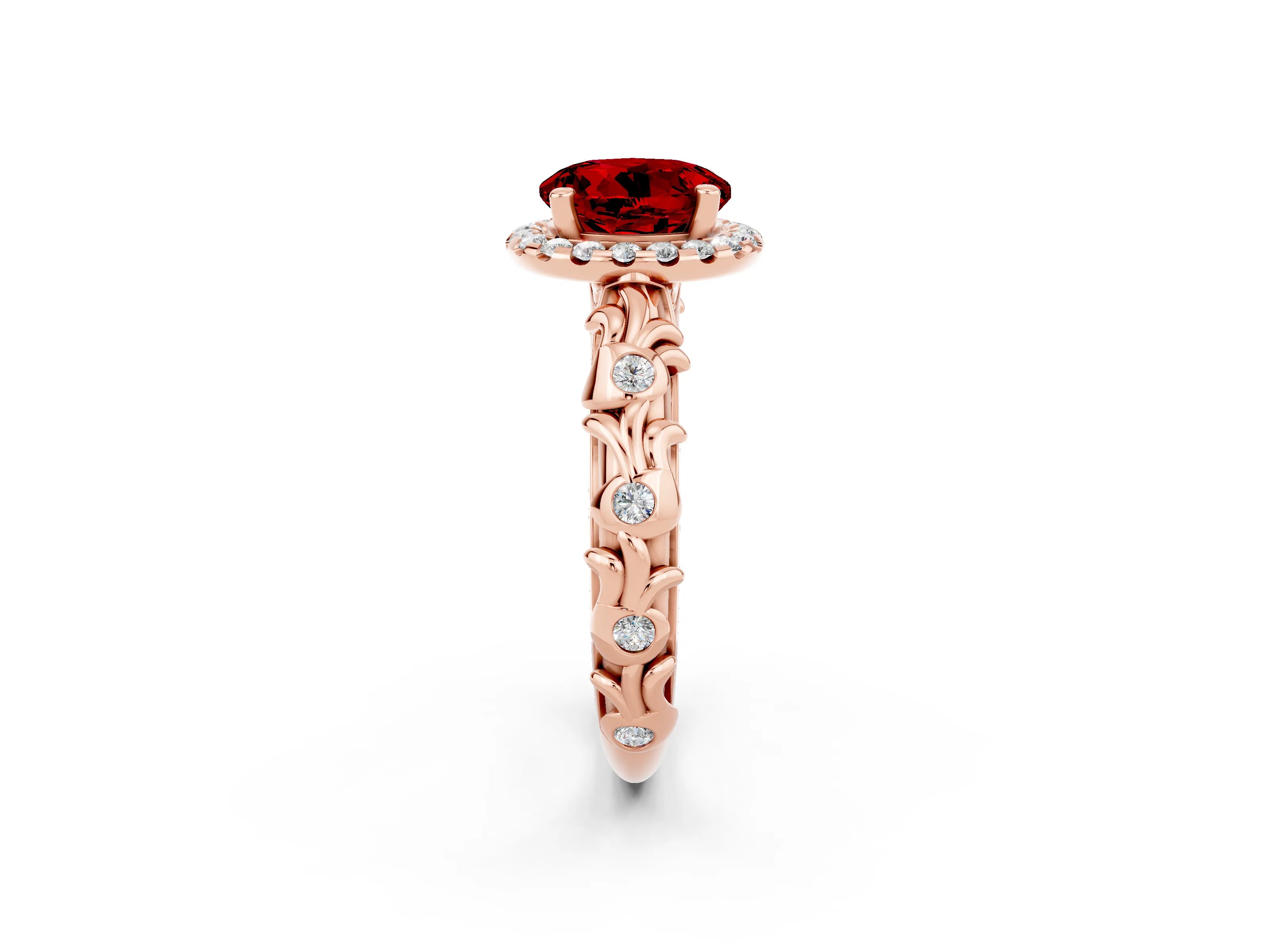 Rose gold Round Cut Halo Diamond Solitaire with Filigree Band and Four-Prong Setting_2