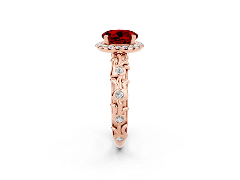 Rose gold Round Cut Halo Diamond Solitaire with Filigree Band and Four-Prong Setting_2