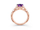 Rose gold Round Cut Halo Diamond Solitaire with Filigree Band and Four-Prong Setting_3
