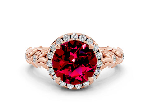 Rose gold Round Cut Halo Diamond Solitaire with Filigree Band and Four-Prong Setting
