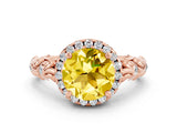 Rose gold Round Cut Halo Diamond Solitaire with Filigree Band and Four-Prong Setting