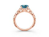 Rose gold Round Cut Halo Diamond Solitaire with Filigree Band and Four-Prong Setting_3