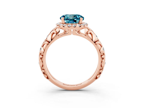 Rose gold Round Cut Halo Diamond Solitaire with Filigree Band and Four-Prong Setting_3
