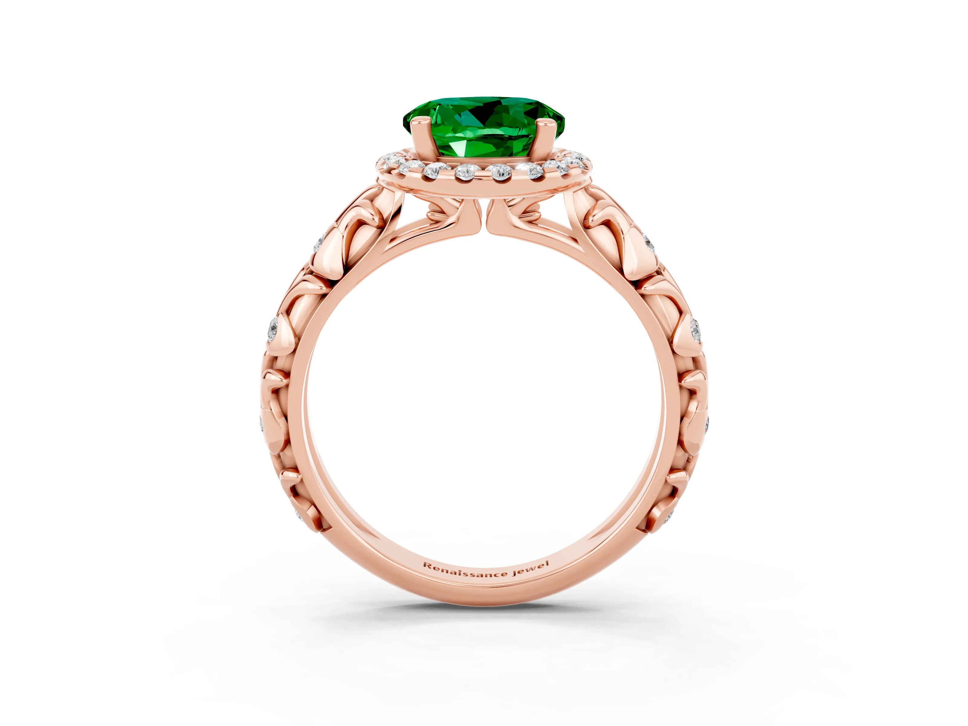 Rose gold Round Cut Halo Diamond Solitaire with Filigree Band and Four-Prong Setting_3