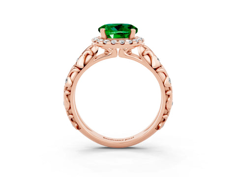 Rose gold Round Cut Halo Diamond Solitaire with Filigree Band and Four-Prong Setting_3