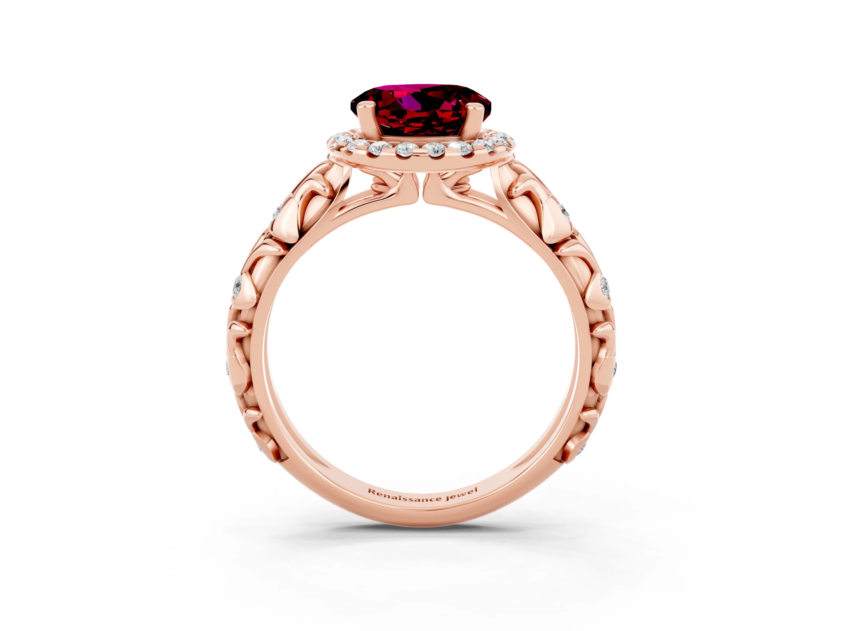Rose gold Round Cut Halo Diamond Solitaire with Filigree Band and Four-Prong Setting_3