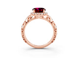 Rose gold Round Cut Halo Diamond Solitaire with Filigree Band and Four-Prong Setting_3