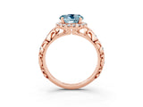 Rose gold Round Cut Halo Diamond Solitaire with Filigree Band and Four-Prong Setting_3