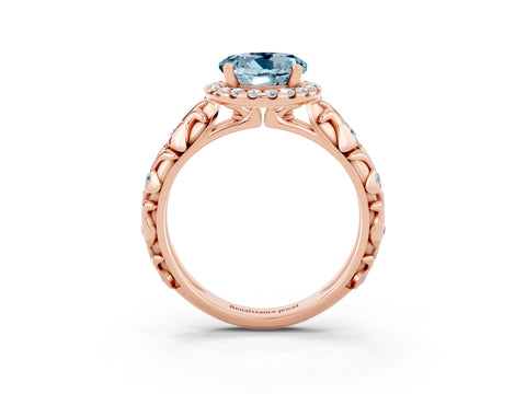 Rose gold Round Cut Halo Diamond Solitaire with Filigree Band and Four-Prong Setting_3