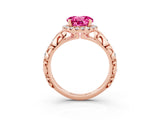 Rose gold Round Cut Halo Diamond Solitaire with Filigree Band and Four-Prong Setting_3