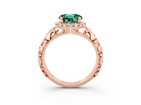 Rose gold Round Cut Halo Diamond Solitaire with Filigree Band and Four-Prong Setting_3