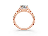 Rose gold Round Cut Halo Diamond Solitaire with Filigree Band and Four-Prong Setting_3