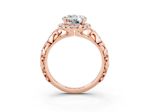 Rose gold Round Cut Halo Diamond Solitaire with Filigree Band and Four-Prong Setting_3