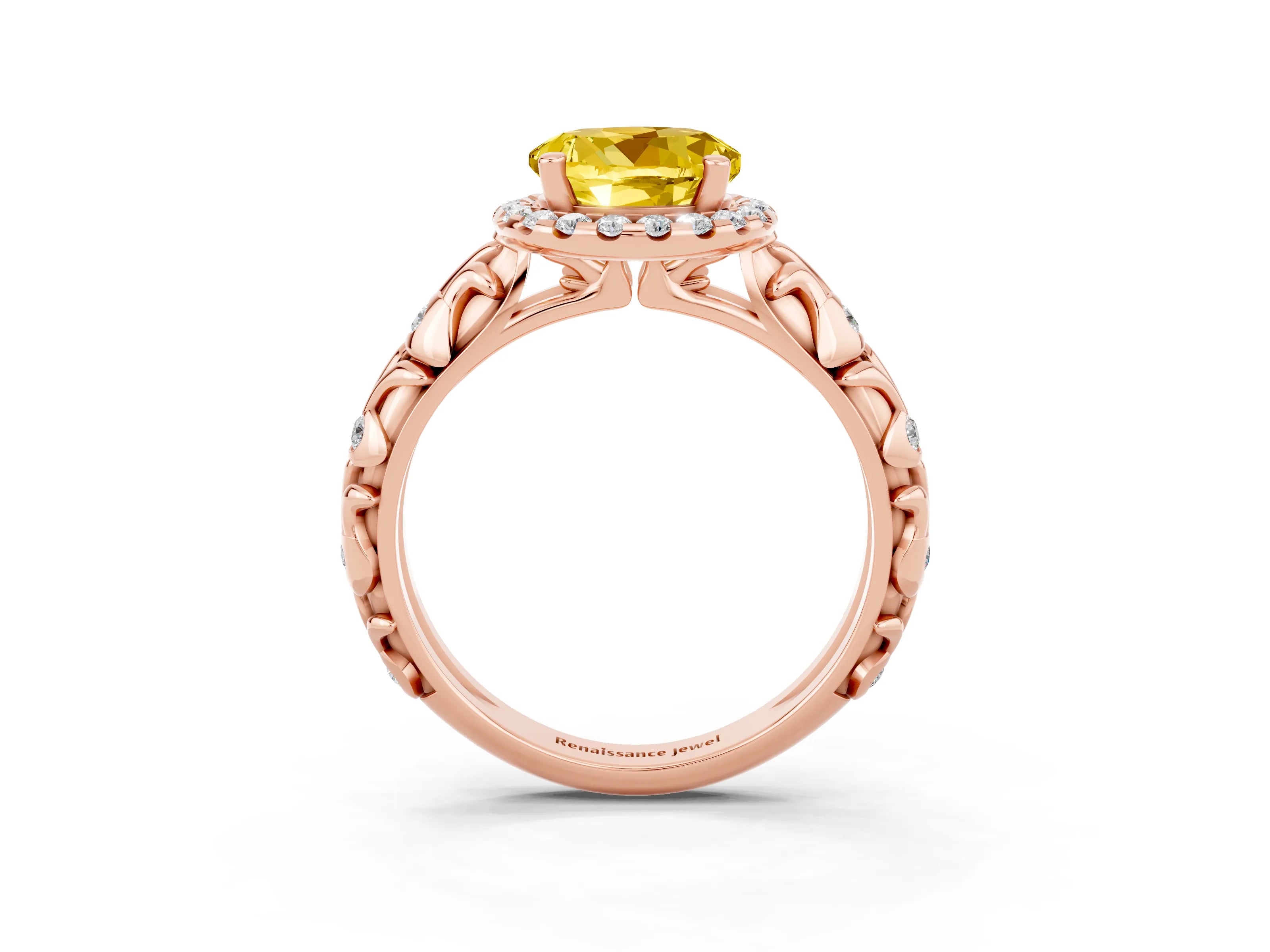 Rose gold Round Cut Halo Diamond Solitaire with Filigree Band and Four-Prong Setting_3