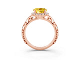 Rose gold Round Cut Halo Diamond Solitaire with Filigree Band and Four-Prong Setting_3