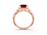 Rose gold Round Cut Halo Diamond Solitaire with Filigree Band and Four-Prong Setting_3