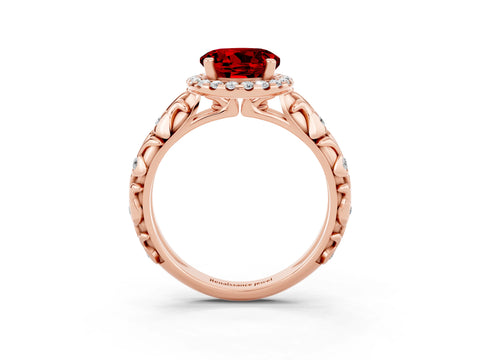 Rose gold Round Cut Halo Diamond Solitaire with Filigree Band and Four-Prong Setting_3