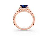 Rose gold Round Cut Halo Diamond Solitaire with Filigree Band and Four-Prong Setting_3