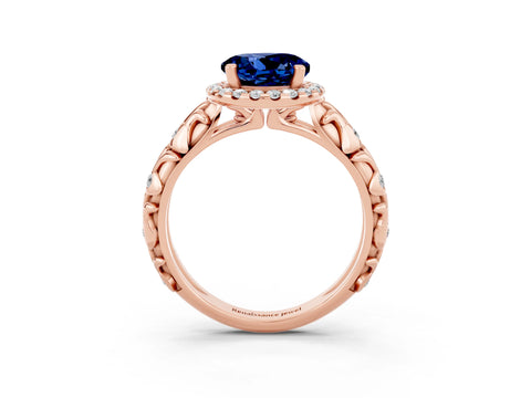Rose gold Round Cut Halo Diamond Solitaire with Filigree Band and Four-Prong Setting_3