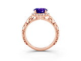 Rose gold Round Cut Halo Diamond Solitaire with Filigree Band and Four-Prong Setting_3