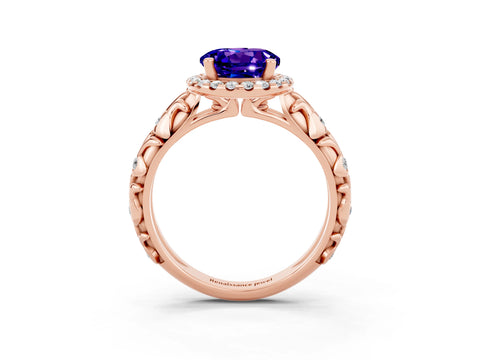 Rose gold Round Cut Halo Diamond Solitaire with Filigree Band and Four-Prong Setting_3