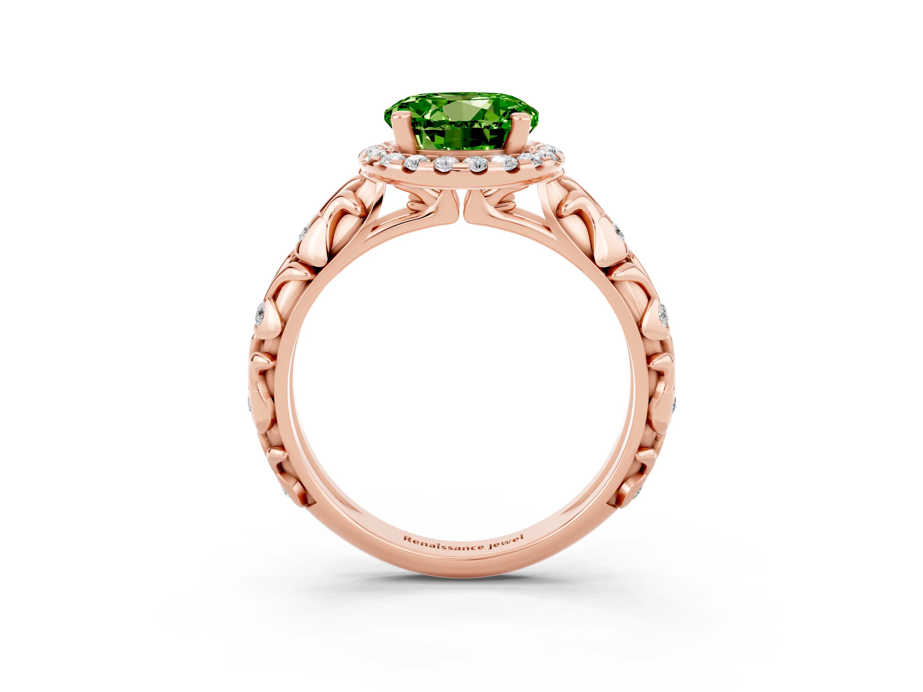 Rose gold Round Cut Halo Diamond Solitaire with Filigree Band and Four-Prong Setting_3