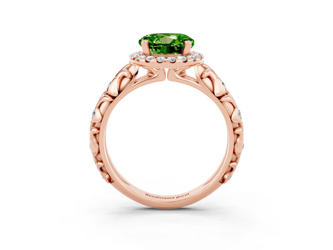 Rose gold Round Cut Halo Diamond Solitaire with Filigree Band and Four-Prong Setting_3